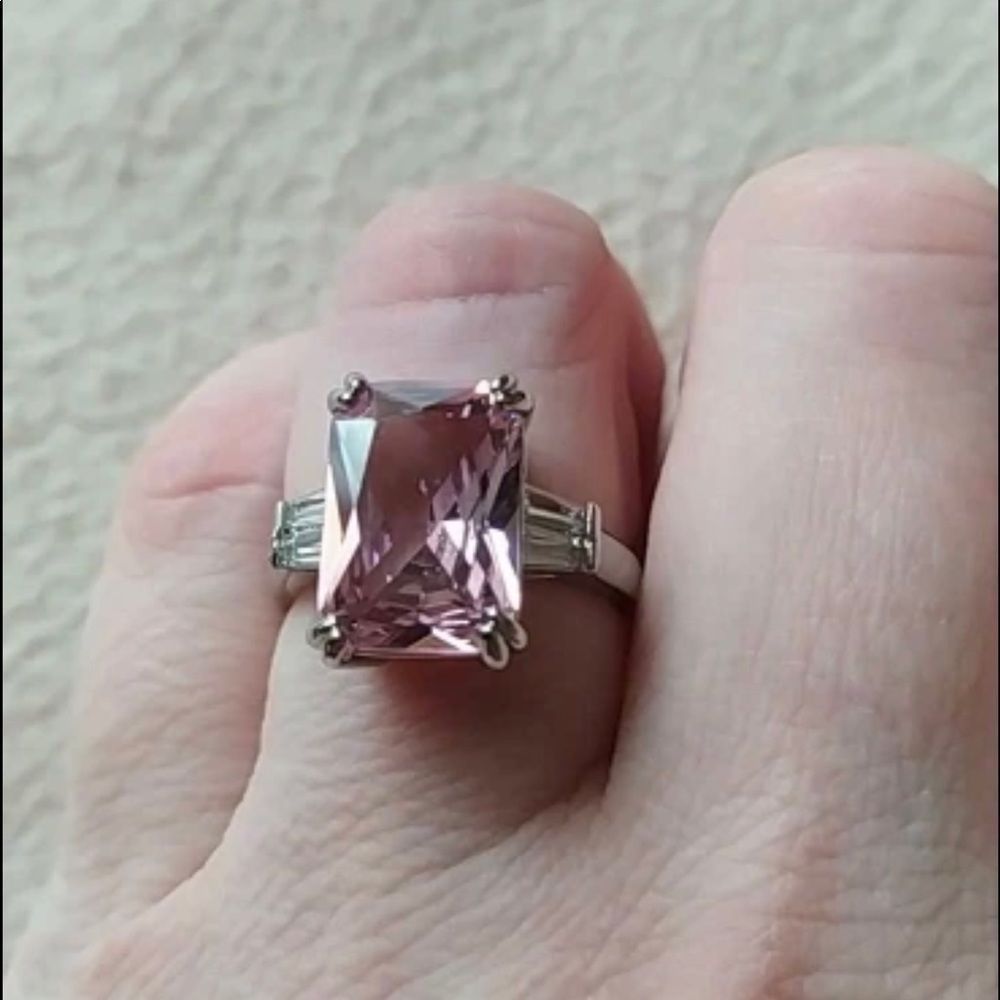 New Luxury Big Cz Pink  Square Stone Ring  Size 7,8 - Picture 5 of 6